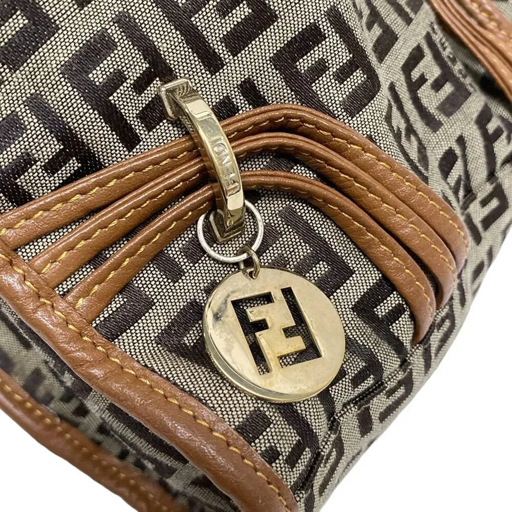 Fendi Zucchino Tote Bag 8BH170 Dark Brown Beige Brown Jacquard Leather Women's